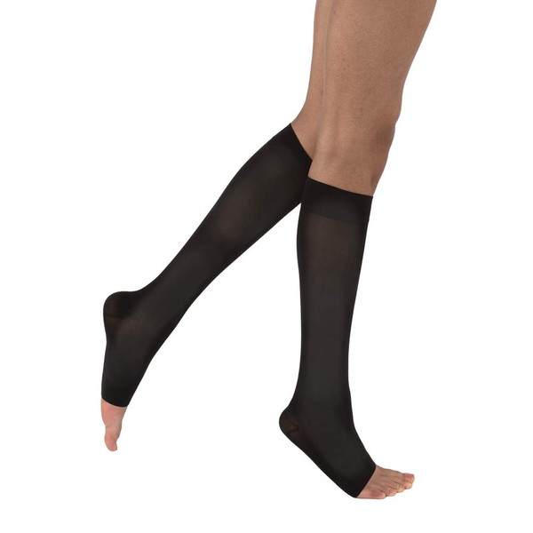 JOBST 115389 BSN Medical Opaque Compression Sock, Knee High, 30-40mmHg, Open Toe, Medium, Classic Black