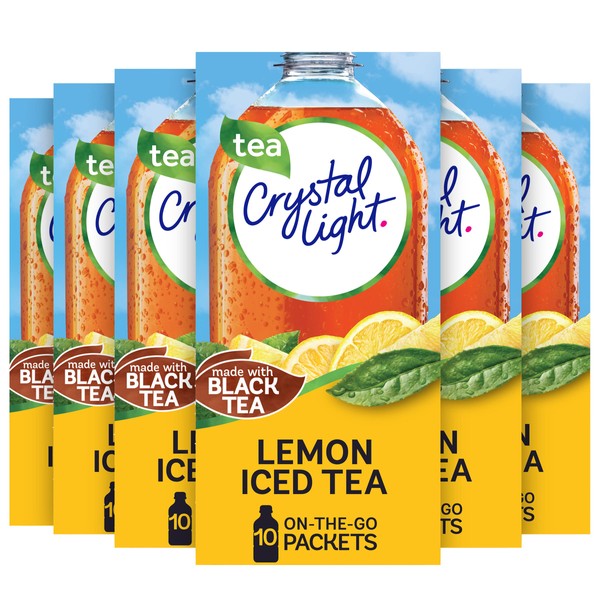 Crystal Light Lemon Iced Tea Naturally Flavored Powdered Drink Mix (60 Ct Multipack, 6 Boxes Of 10 Ct On-The-Go-Packets)