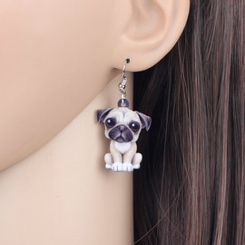 NEWEI Acrylic Donuts Bulldog Pug Dog Earrings Dangle Drop Sweet Pet Ornaments Jewelry For Women Charm Gift (Beige)