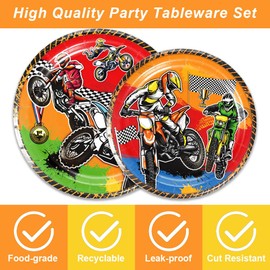 96Pcs Dirt Bike Birthday Party Supplies,include Dessert plate Plate Napkin And Forks,Used for Motocross Dirt Bike Party Decoration,Serves 24 Guests (Red Dirt Bike)