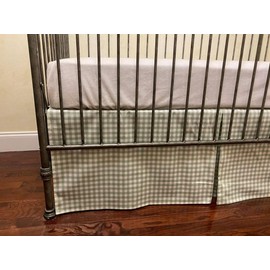 Brandream Crib Skirt Gingham Tailored, Baby Boy, Baby Girl, Gender Neutral Crib Skirt, Toddler Bedskirt Farmhouse Chic Nursery Crib Bed Skirt, Boho Bohemian Sage Green Gingham Dust Ruffles