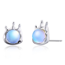 925 Sterling Silver Moonstone Stud Earrings Blue Earrings for Women, Hypoallergenic Cute Earrings Moonstone Jewellery for Teen Girls