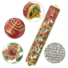 MrMrKura Mezuzah with Scroll for Door, Enamel&Zinc Alloy Blessing Mezuzah Case, Colored Painted Mezuzha Scroll Kosher for Jewish Gifts/Jewish Decor, Christmas (Red and Gold)