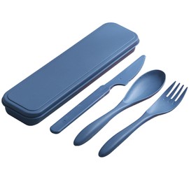 Reusable Travel Utensils Set with Case, Wheat Straw Portable Plastic Fork Spoons Knife Cutlery, Camping Eco-Friendly BPA Free Tableware for Kids Adults Work Picnic or Daily Use (Blue)