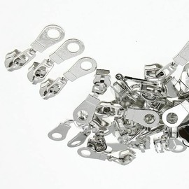 cierre de 10 yardas por yarda – cierre de dientes metálicos (cinta blanca, dientes plateados) – 25 tiradores de cierre plateados YIGUANXIN