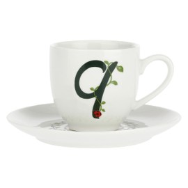 PORCELLANA Solotua Coffee Cup with Saucer Letter 'Q' 3 Oz in Gift Box