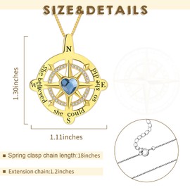 ASLBUNM Compass Necklace 925 Sterling Silver She Believed She Could So She Did Blue Pendant Necklaces Inspirational Graduation Jewelry Gifts for Women Friends Daughter