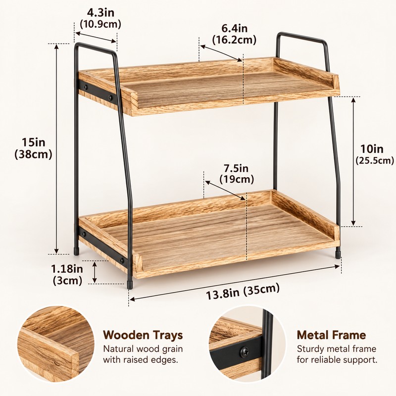 Countertop Organizer for Coffee & Kitchen Essentials – Wooden Storage