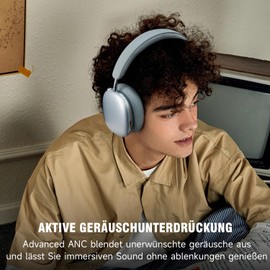 Wireless Over-Ear Headphones Freepods 120H Playtime, ANC/ENC Active Noise Cancelling on Level Pro, Bluetooth Headphones with Built-in Microphone, Charging Type C for Calls, Travel, Sports, Silver