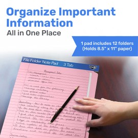 Find It File Folder Notepad - Pack of 12-9.5 x 12.5 Inch Notebook Organizer Folders for Filing, Document, and Clipboard Organization - Pink