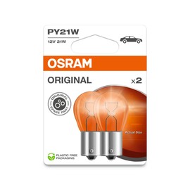 Osram Original Line 12 V lamps with metal bases, PY21W, double blister pack, 2 lamps, white