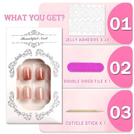 Press on Nails Short Square, 24Pcs Glossy Fake NailsGel Chrome Icy Caramel Glitter Full Cover Acrylic Nails Kits, False Nails Stick Glue on Nails Super Fit Natural Nails (Caramel Amber)