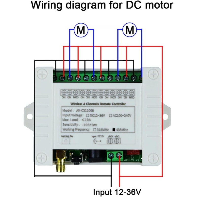 DC 12V 24V 36V Wireless Remote Control Switch 10A 4CH
