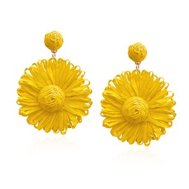 Anmpab Daisy Rattan Earrings for Women Statement Boho Raffia Straw Wrapped Flower Drop Dangle Earrings Jewelry (Yellow)