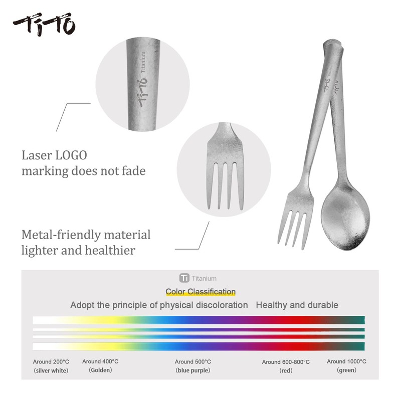 TiTo Titanium Bright Colorful Ultra Lightweight Titanium Camping Utensil Set