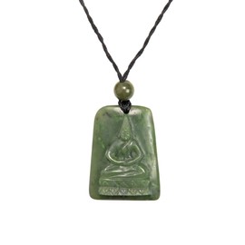 81stgeneration Women's Men's Carved Nephrite Jade Greenstone Sitting Buddha Pendant Necklace