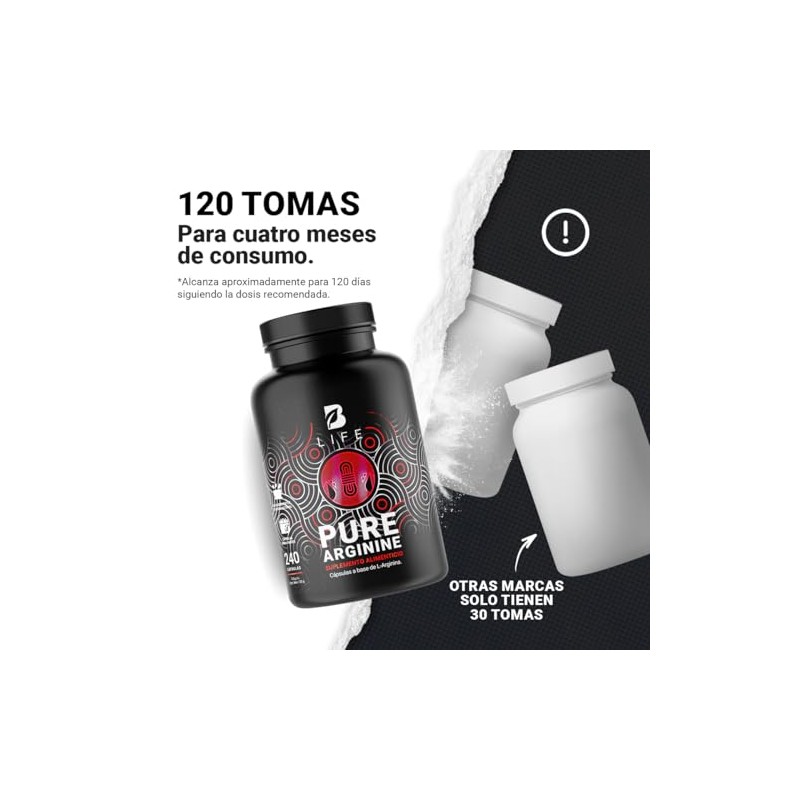B Life L-Arginina Pura con 240 cápsulas
