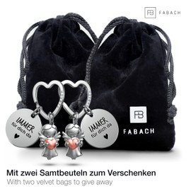 FABACH Best Friend Keyring - 2 Guardian Angels with Heart and Engraving - Best Friend Love Gifts Keyring - Best Friends Gift Angel Lucky Charm Best Friend, Rose gold, Modern