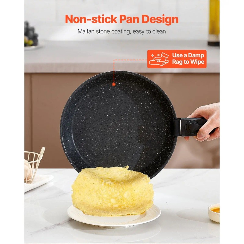 17-Piece Black Granite Nonstick Cookware Set Detachable Handle Space-Saving Induction