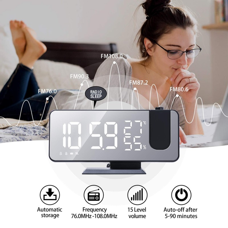 DollaTek Radio projection alarm clock LED large screen display temperature