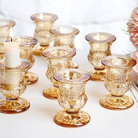 Letine Gold Candlestick Holders Set of 12 - 2.5" H Taper Candle Holders Bulk -Gold Glass Candle Holder for Rustic Wedding Centerpieces, Party Supplies