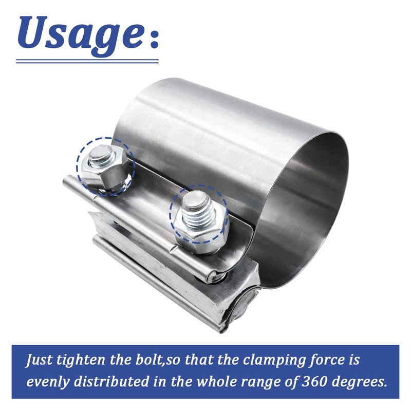 Dianrui 2PCS 2.5" Butt Joint Stainless Steel Clamp Band ,2.5"