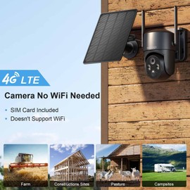 4G LTE Cellular Security Camera with SIM Card, No WiFi Security Camera Outdoor, 2K HD Security Cameras Wireless Outdoor Solar Powered, 360° PTZ Control, Human Motion Detection, 2 Way Talk, IP66