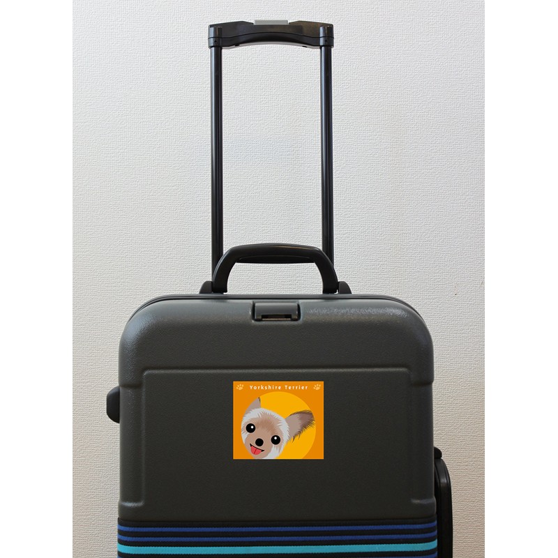 Staring Yorkshire Terrier [Yorkie] Steel Blue Dog Sticker Orange Back