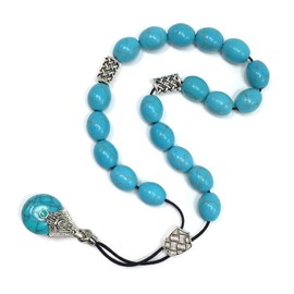 ALBATROSART Design - Greek KOMBOLOI Series Worry Beads Begleri Pony Anxiety Beads Rosary Relaxation Stress Relief (SYNTHETIC OVAL TURQUOISE BEADS -12x10 mm, 19)