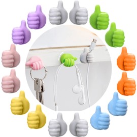 AELITOK 16Pcs Creative Silicone Thumb Wall Hook - Multifunction Adhesive Cable Clip ，Self Adhesive Thumb Cable Organizer Clips Key Hanger