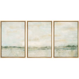 SIGNWIN Framed Canvas Print Wall Art Set Grunge Tan Green Pastel Landscape Shapes Abstract Illustrations Modern Art Decorative Nordic for Living Room, Bedroom, Office - 24"x36"x3 Natural