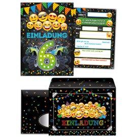 Junaversum 6 Invitation Cards for 6th Birthday Children Sixth Children's Birthday Car Monster Truck Green Includes 6 Envelopes, 6 Bags / Natural, 6 Stickers