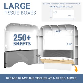 PLUSSEN Commercial Paper Towel Dispenser Wall Mount Adhesive 250+ Multifold Trifold c-Fold Folded Hand Towel Dispenser for Bathroom 12" L x 3.8" W x 11.9" H