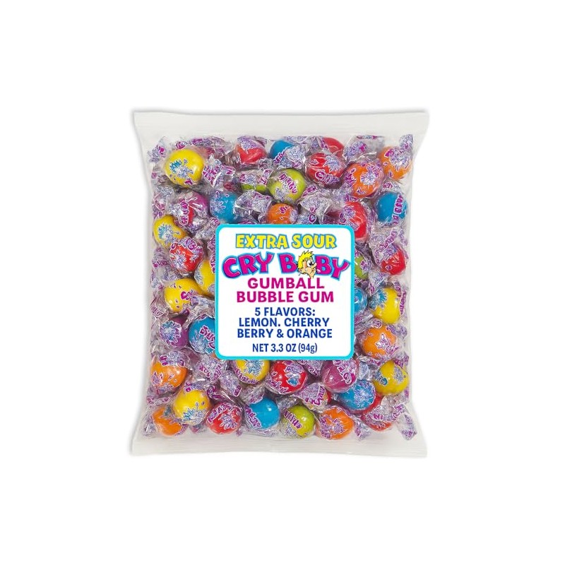Extra Sour Fruit Gumballs, 4 Bags (3.3 oz Each) -