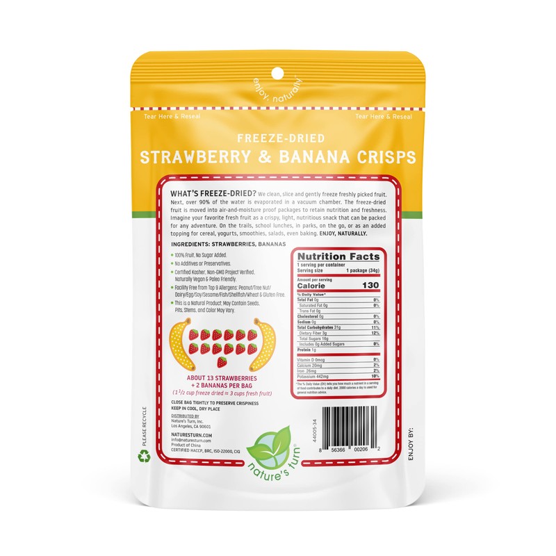 Nature’s Turn Freeze-Dried Fruit Snacks, Strawberry Banana Crisps, Pack of