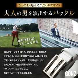 GONZ Golf Belt, Cool and Attractive, Men's Belt, Large Size, Stepless Adjustable Belt (White)