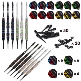 Turnart darts with plastic tip 12 pieces 18 grams with 50 additional dart tips 20 rubber rings 24 flights tool set for electronic dartboard (soft darts).