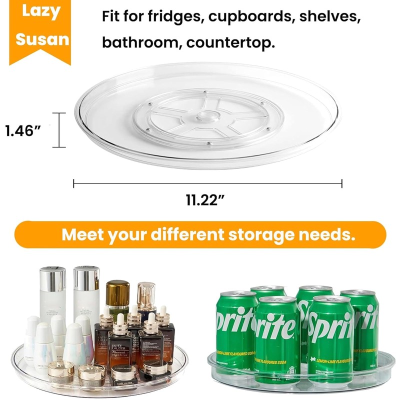 vacane 2 Pack Clear Lazy Susan Organizer Non-Skid, Plastic 11"