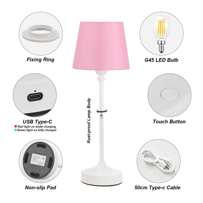 Cordless Table Lamps Rechargeable Set - 2 Pack White 4000mAH