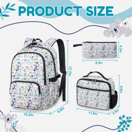 Fihevur Koala Backpack Set for Boys Girls, Kids Koala Backpack for School with Lunch Box Pencil Bag, Cute School Bag with Keychain for Elementary Students