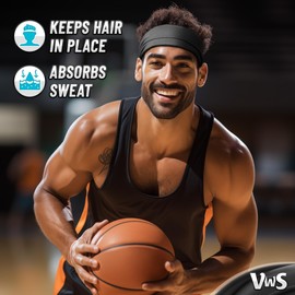 VWS Headbands for Men and Women (Pack of 5) Sweatband Keep Hair Out of Eyes for Running Basketball Workout VibingWithStyle, Solid