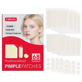 Cabiuty Large Pimple Patches for Face, Hydrocolloid Acne Patches (48 Round + 16 XL Oval + 4 XXL Square) – Covering Zits and Blemishes on Face, Chin, Body, Back