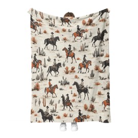Hohoto Horse Desert Cactus Blanket Rustic Flower Gifts for Women Kids Girls Lady Birthday Christmas Retro Plants Farmhouse Decor Easter Mother's Day Throw Blankets 50"x60"