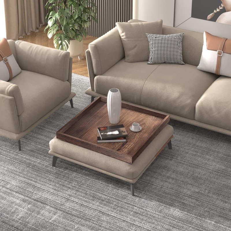 Ottoman Tray for Living Room Wood Serving Tray Large Square