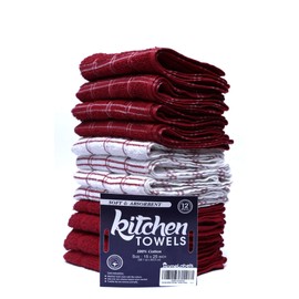 HomeLabels Kitchen Towel Red 12 Pack (15'' x 25'') 100% Premium Cotton, Machine Wash Extra soft set of 12, Tea Towels, Bar Towels, Red