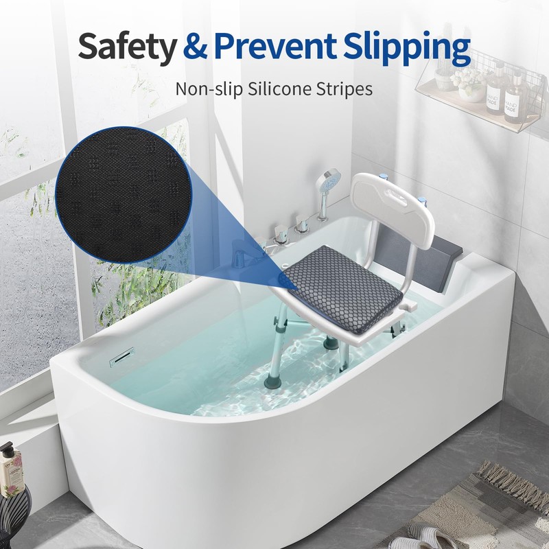 Anycosy Shower Seat Cushion Waterproof,Bathtub Cushion for Transfer Benches,Slip-Resistant 3D