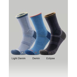 Juclise Mens Lightweight Micro Crew Hiking Socks Coolmax Merino Wool Compression Moisture Wicking Anti-Blister Cushioned (US, Alpha, Large, Regular, Regular, Light Denim + Denim + Eclipse)