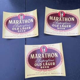 Marathon Old Lager 3- Marathon Superfine Old Lager Beer Labels 8 OZ Marathon City Brewing
