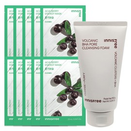 (10 sheets) Innisfree Energy Mask Acai Berry + Volcanic Pore Baja Cleansing Foam 150g / (10매)이니스프리 에너지 마스크 아사이베리+화산송이 모공 바하 클렌징 폼150g