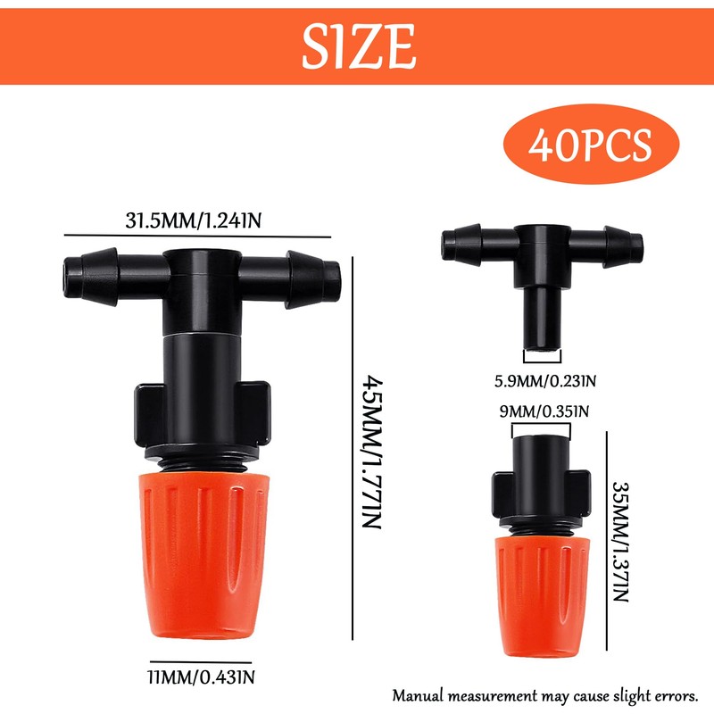 40 Pieces Watering Dripper with T-Joints, Adjustable Micro Drip Irrigation,